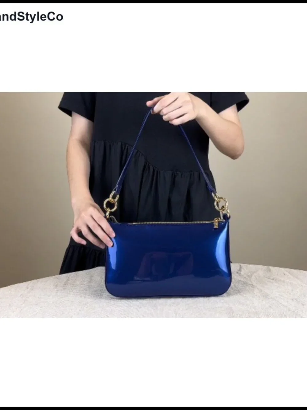 Vegan Patent Leather Y2K Shoulder Bag Womens Shiny Clutch Purse with Strap